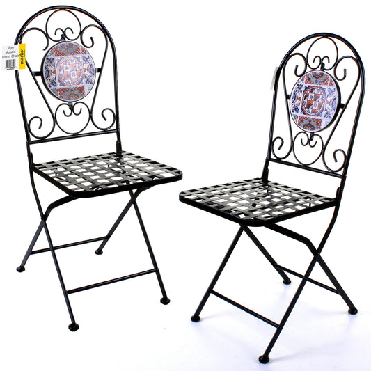 Set of 2 Mosaic Stone Topped Bistro Chairs - Vigo