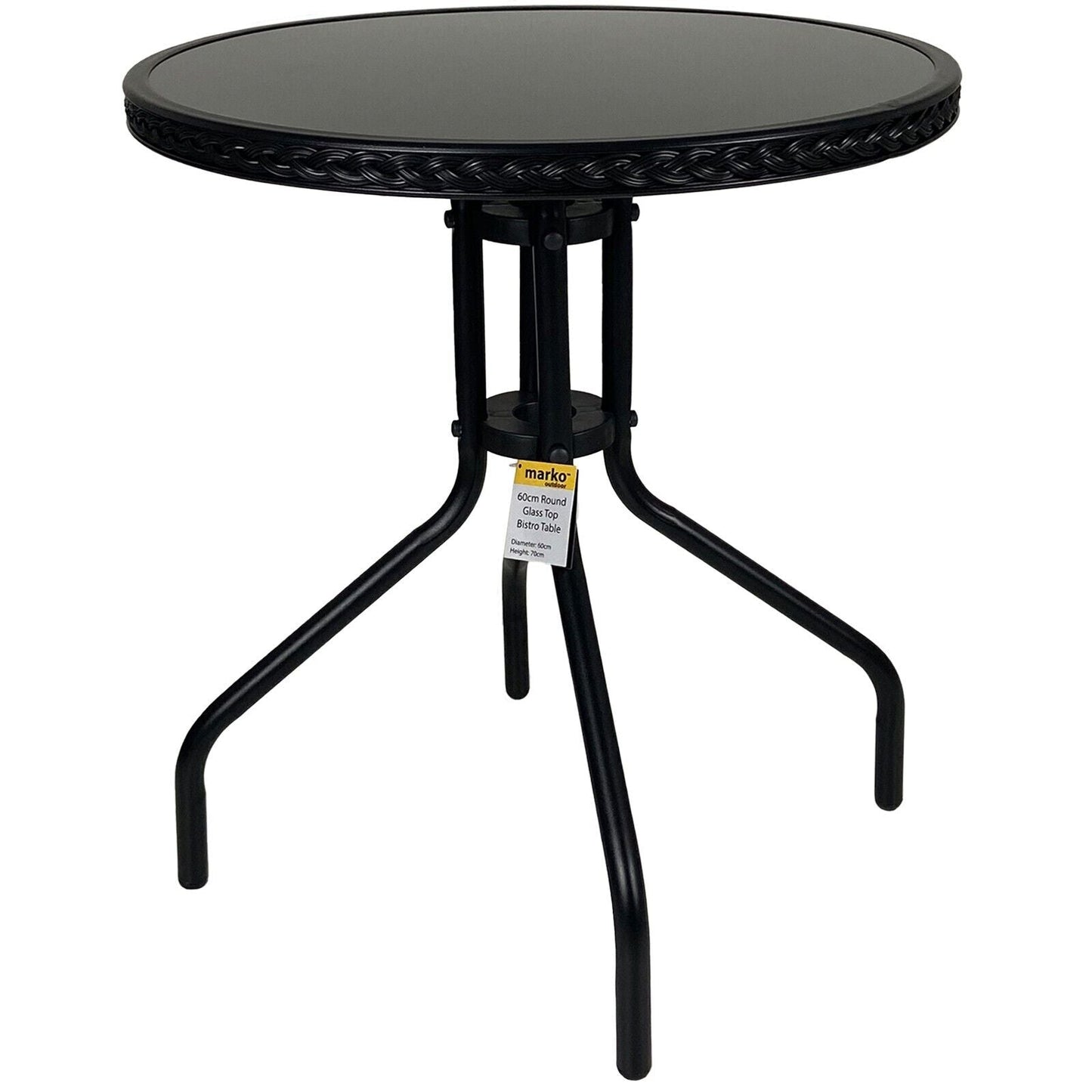 3PC Black Wicker Chairs with 60cm Black Wicker Edge Round Bistro Table