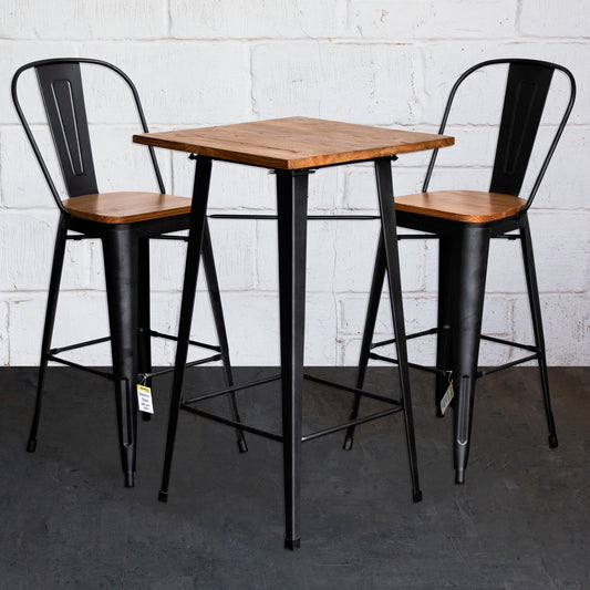 3PC Lodi Table & Soranzo Bar Stool Set - Onyx Matt Black