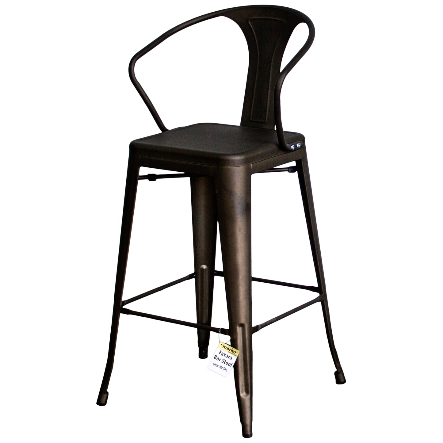 5PC Laus Table & Favara Bar Stool Set - Gun Metal Grey