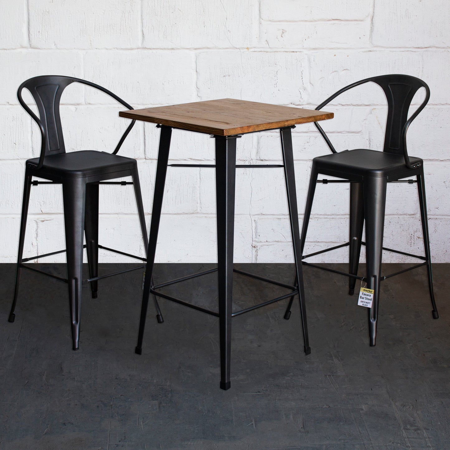 3PC Lodi Table & Favara Bar Stool Set - Onyx Matt Black