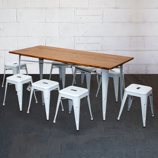 9PC Taranto Table & 8 Castel Stools Set - White