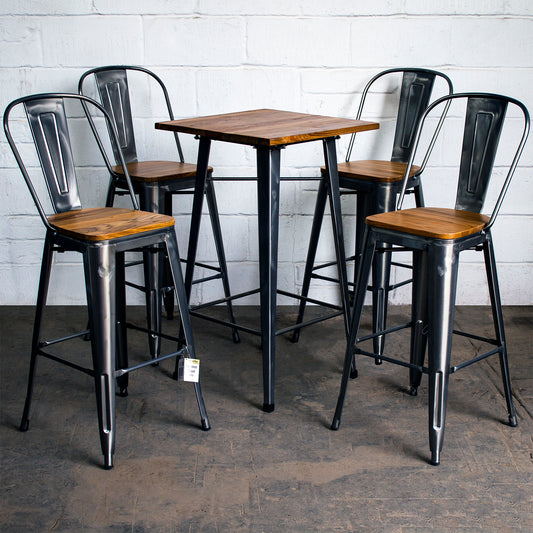 5PC Lodi Table & Soranzo Bar Stool Set - Steel