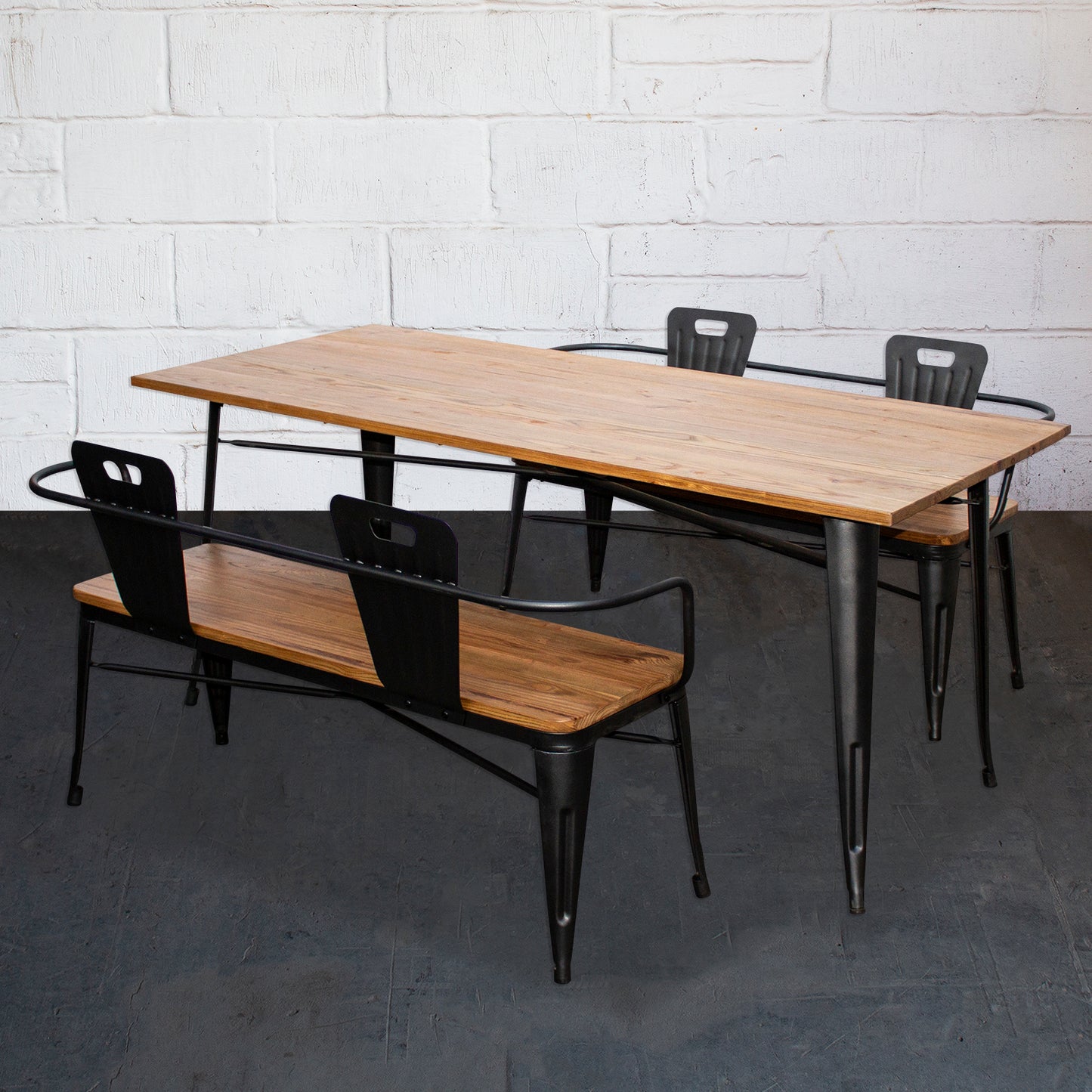 3PC Taranto Table & 2 Nuoro Benches Set - Onyx Matt Black