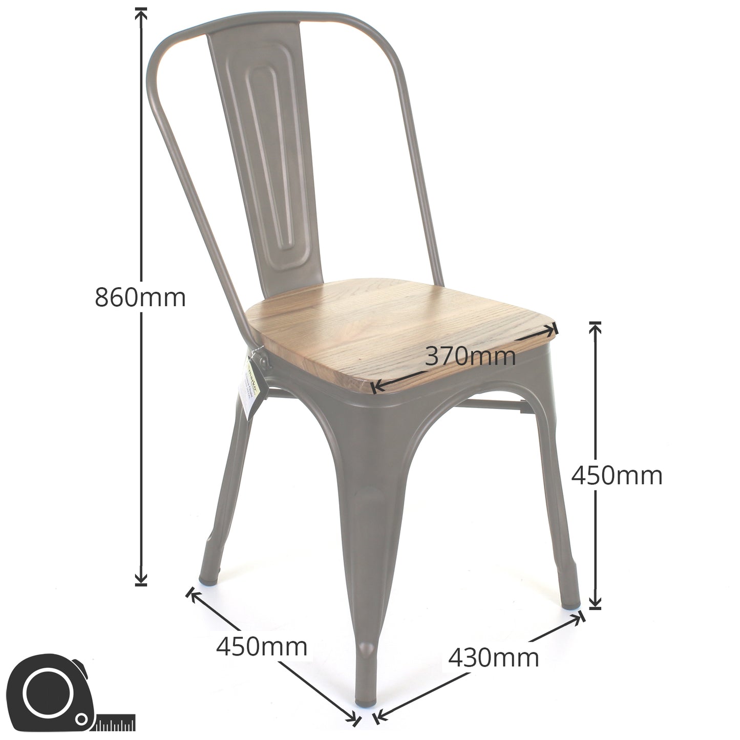 5PC Enna Table Palermo Chair & Rho Stool Set - Gun Metal Grey