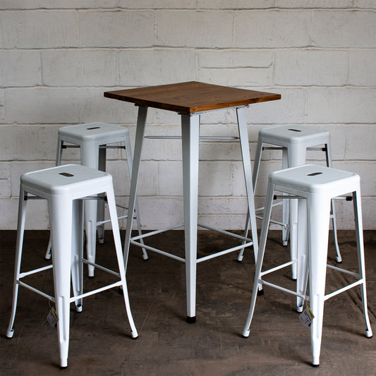 5PC Lodi Table & Orvieto Bar Stool Set - White