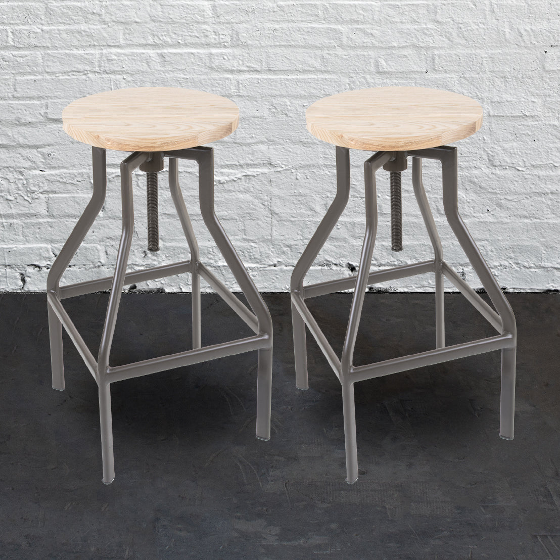 Set of 2 Rustic Wooden Bar Stool - Square Frame