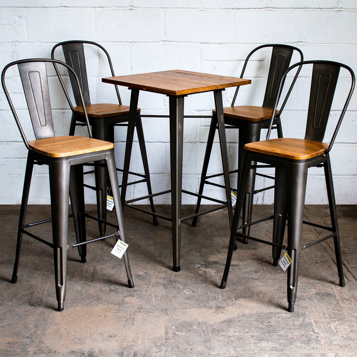 5PC Lodi Table & Soranzo Bar Stool Set - Gun Metal Grey