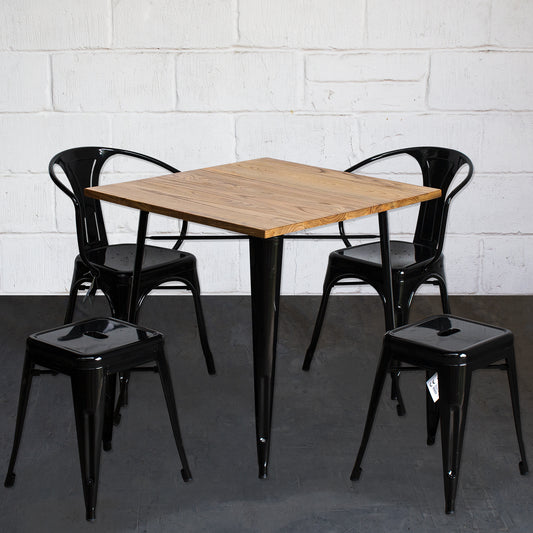 5PC Enna Table Forli Chair & Castel Stool Set - Black