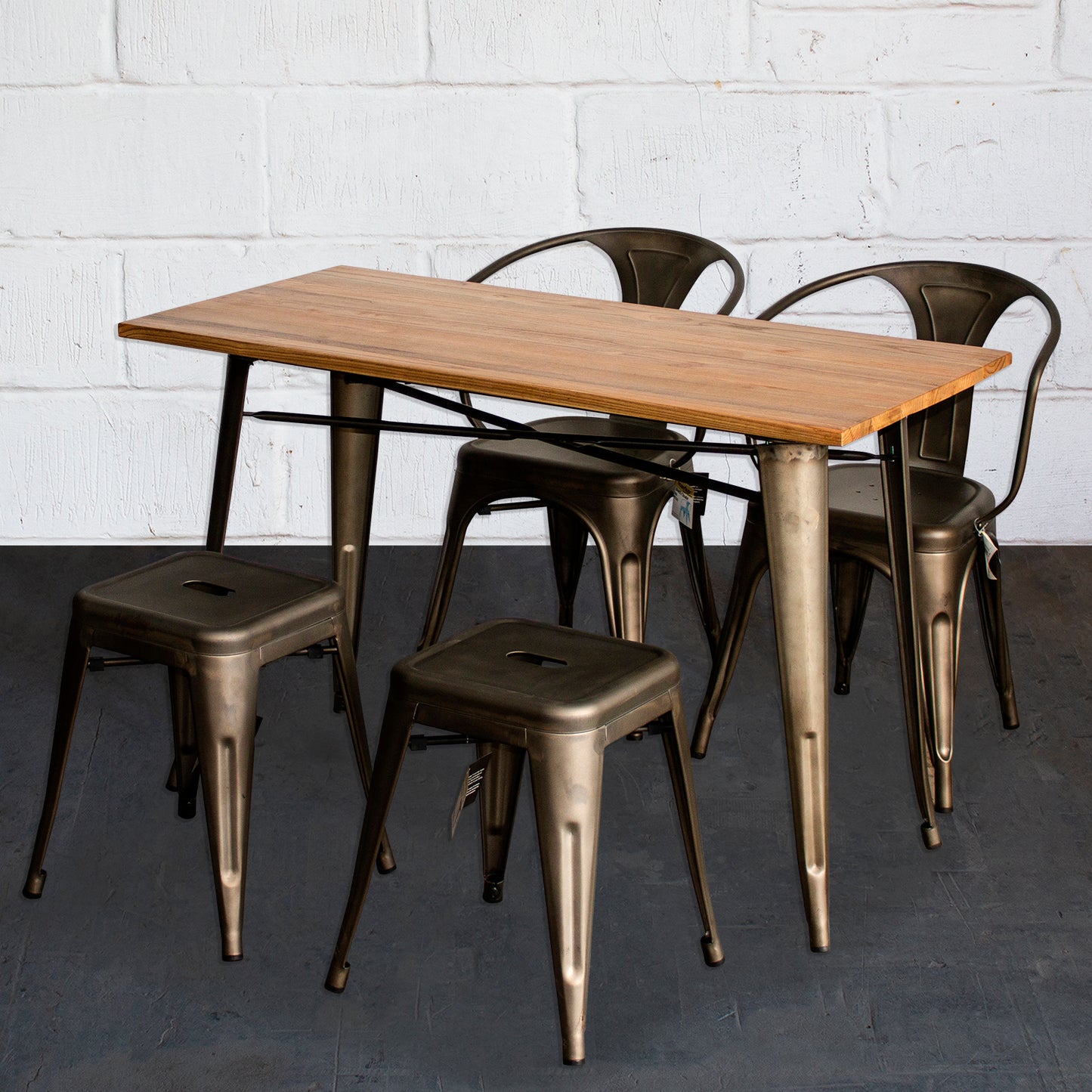 5PC Prato Table, 2 Forli Chairs & 2 Castel Stools Set - Gun Metal Grey