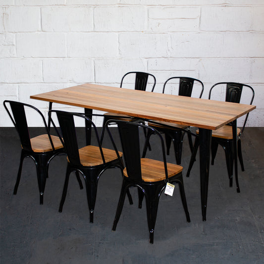 7PC Taranto Table & 6 Palermo Chairs Set - Black