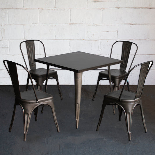 5PC Belvedere Table & Siena Chair Set - Gun Metal Grey