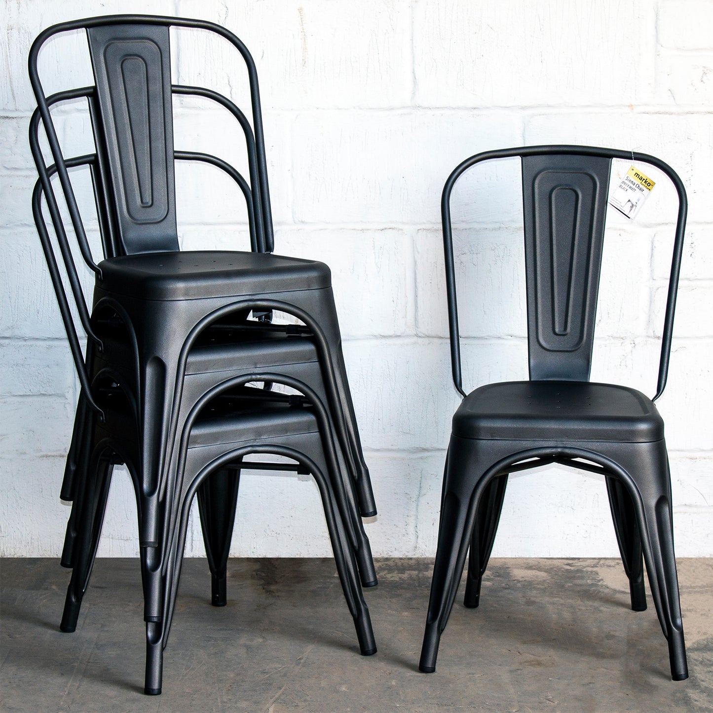 5PC Belvedere Table & Siena Chair Set - Onyx Matt Black