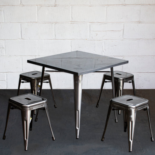 5PC Belvedere Table & Castel Stool Set - Steel