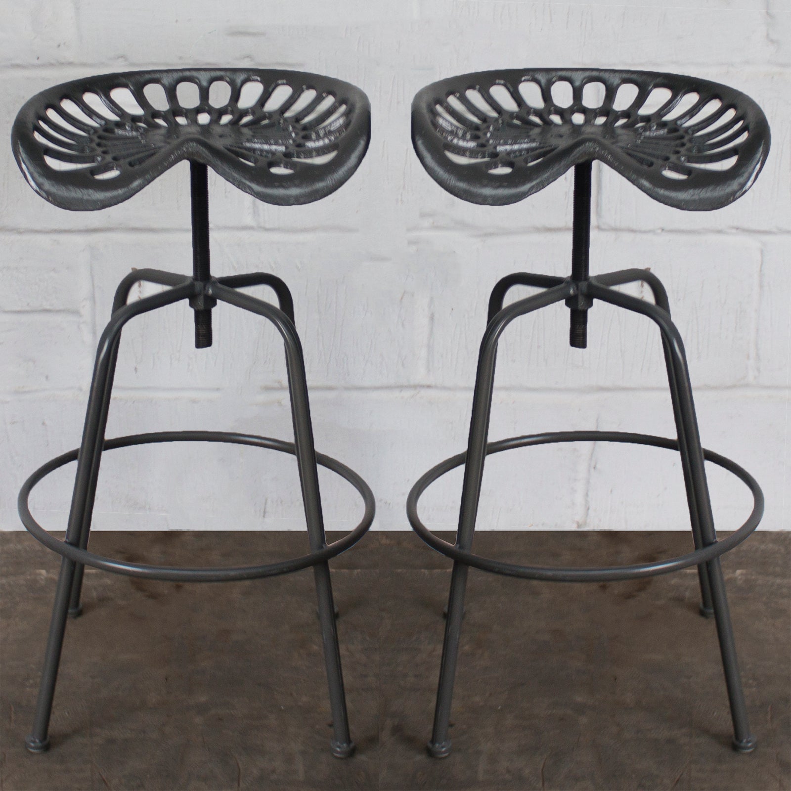 Arezzo Tractor Bar Stools Dark Grey Rustic Seating