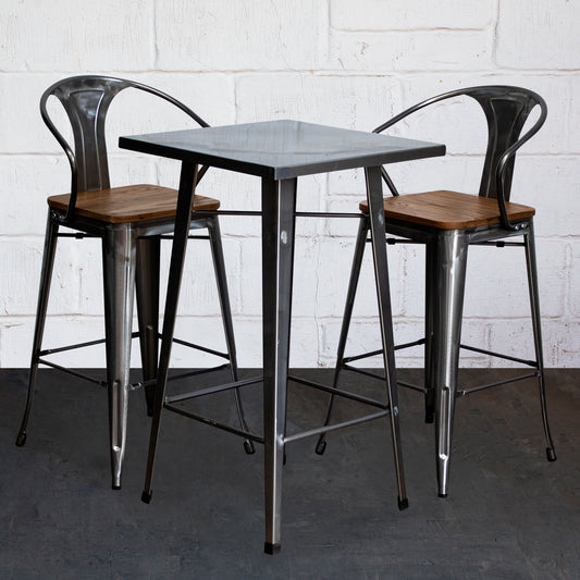 3PC Laus Table & Licata Bar Stool Set - Steel