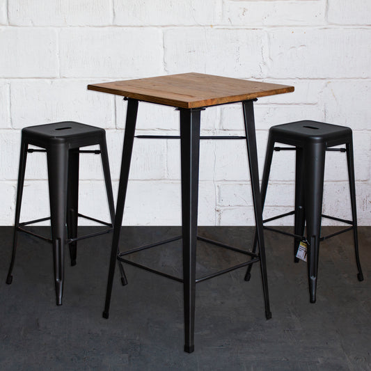 3PC Lodi Table & Orvieto Bar Stool Set - Onyx Matt Black