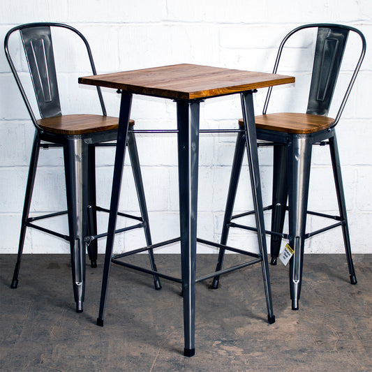 3PC Lodi Table & Soranzo Bar Stool Set - Steel