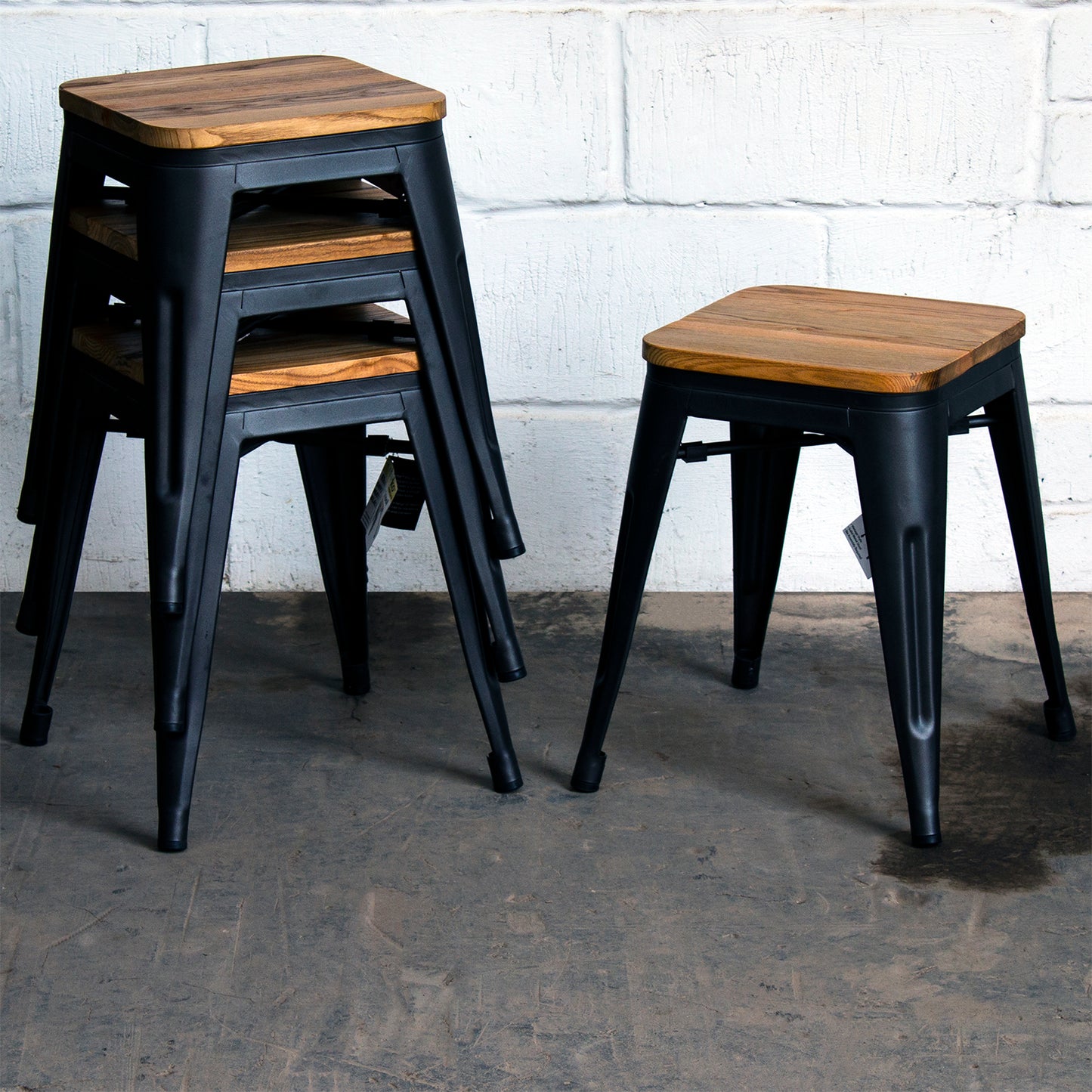 9PC Taranto Table, 2 Florence Chairs & 6 Rho Stools Set - Onyx Matt Black