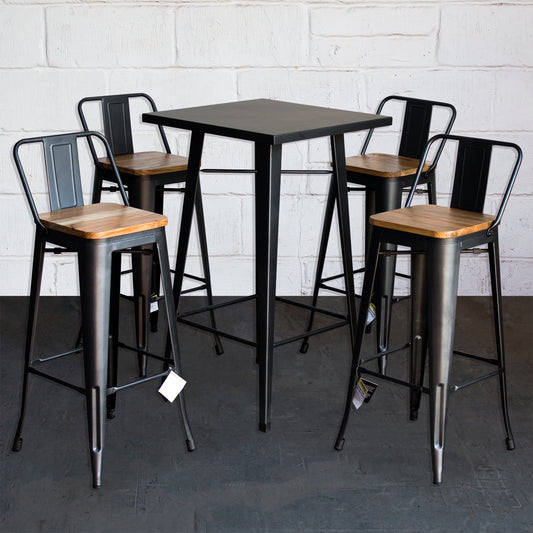 5PC Laus Table & Tuscany Bar Stool Set - Onyx Matt Black