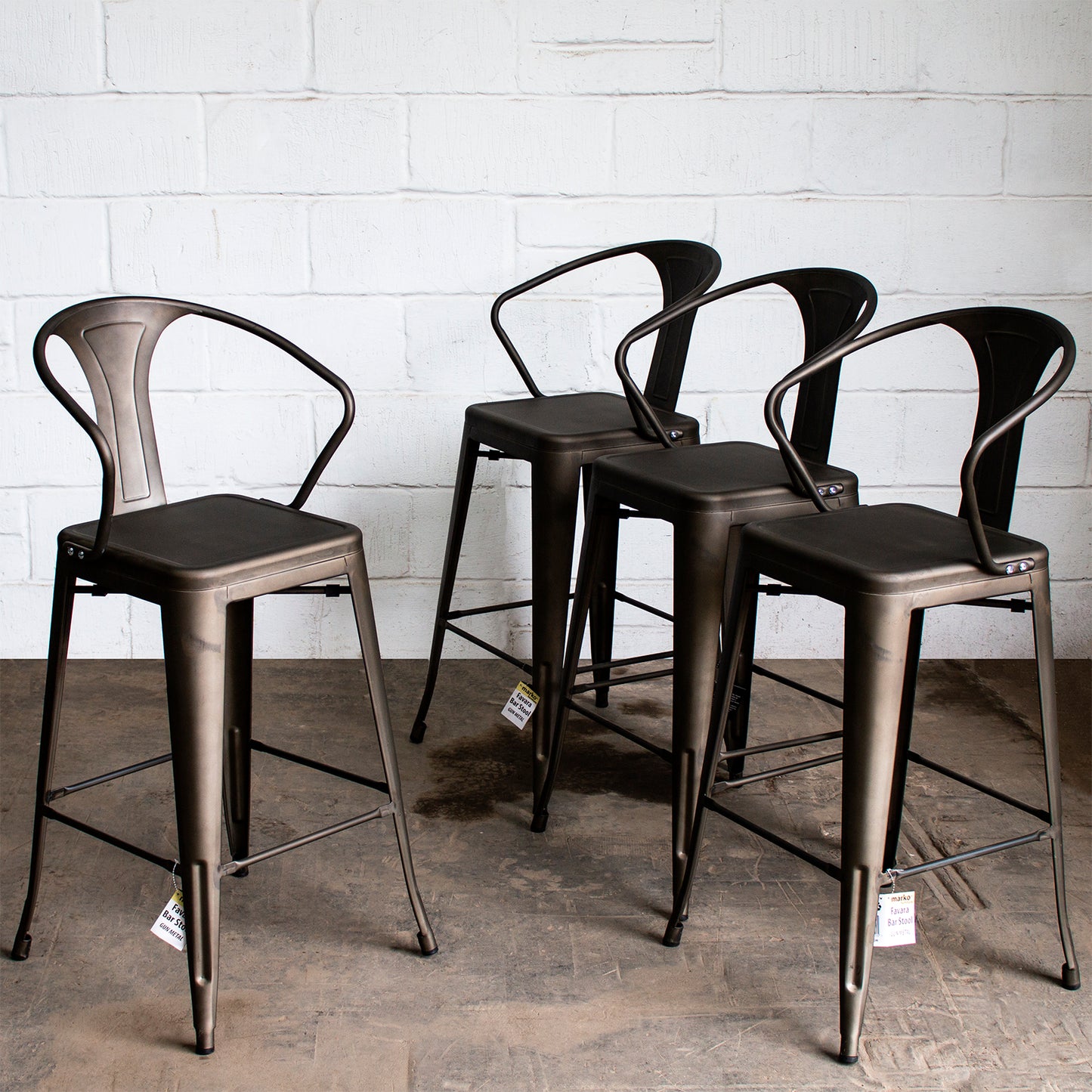 5PC Laus Table & Favara Bar Stool Set - Gun Metal Grey