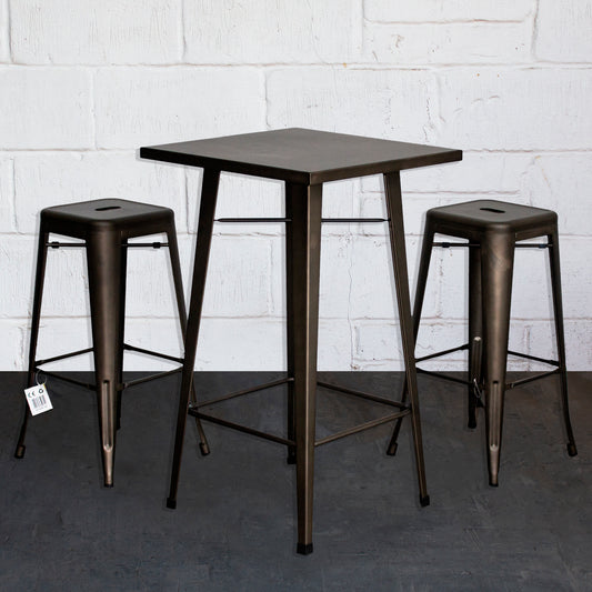 3PC Laus Table & Orvieto Bar Stool Set - Gun Metal Grey