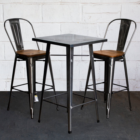 3PC Laus Table & Soranzo Bar Stool Set - Steel