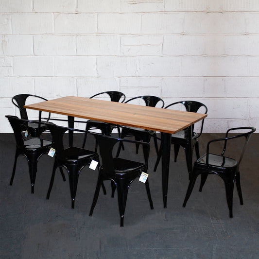 9PC Taranto Table & 8 Forli Chairs Set - Black