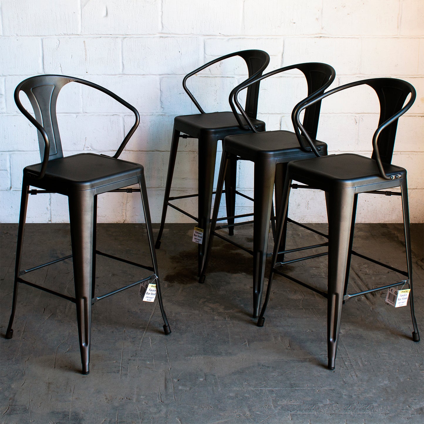 5PC Lodi Table & Favara Bar Stool Set - Onyx Matt Black