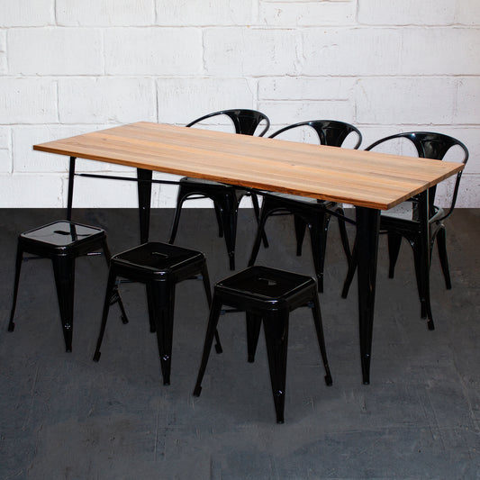 7PC Taranto Table, 3 Forli Chairs & 3 Castel Stools Set - Black