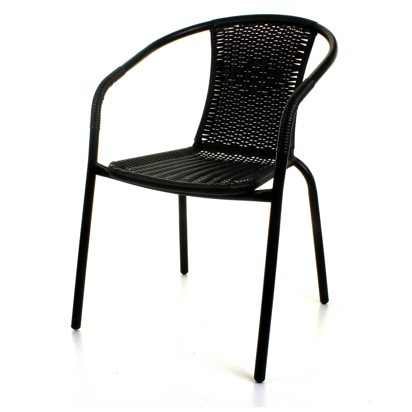 3PC Black Wicker Bistro Set with Silver 60cm Round Table