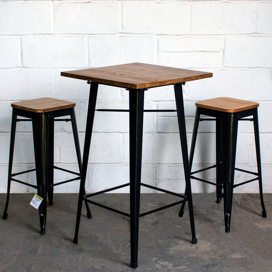 3PC Lodi Table & Firenze Bar Stool Set - Black