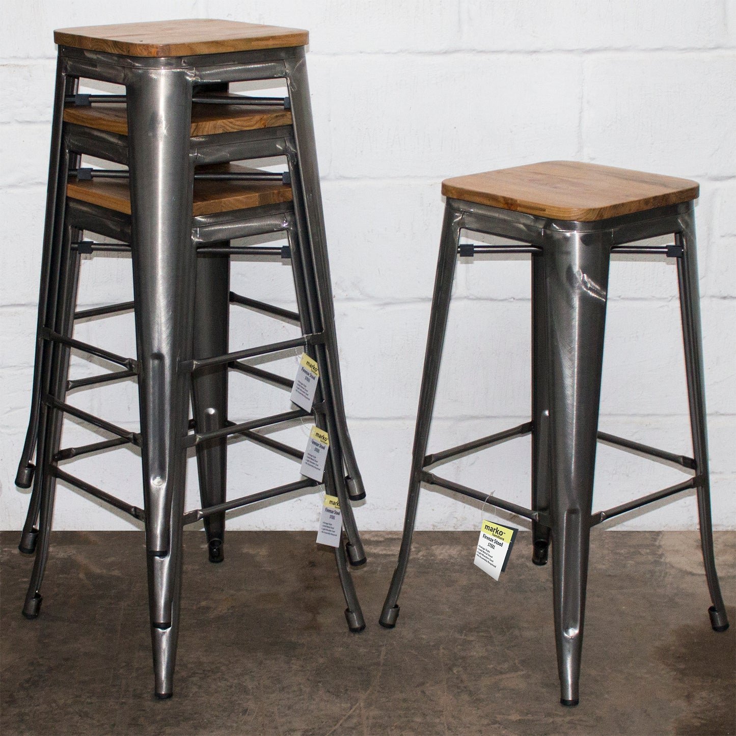 5PC Laus Table & Firenze Bar Stool Set - Steel