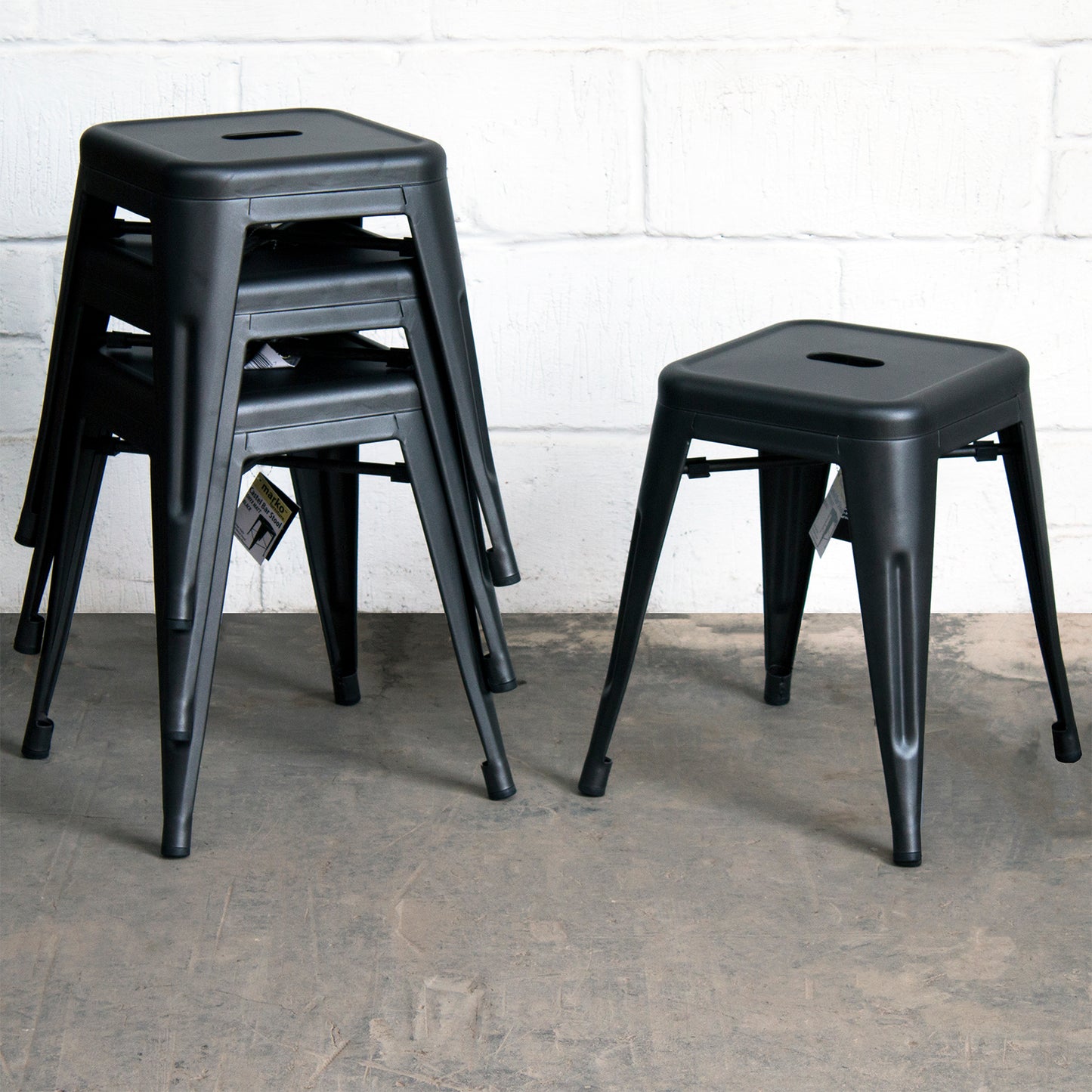 5PC Belvedere Table & Castel Stool Set - Onyx Matt Black