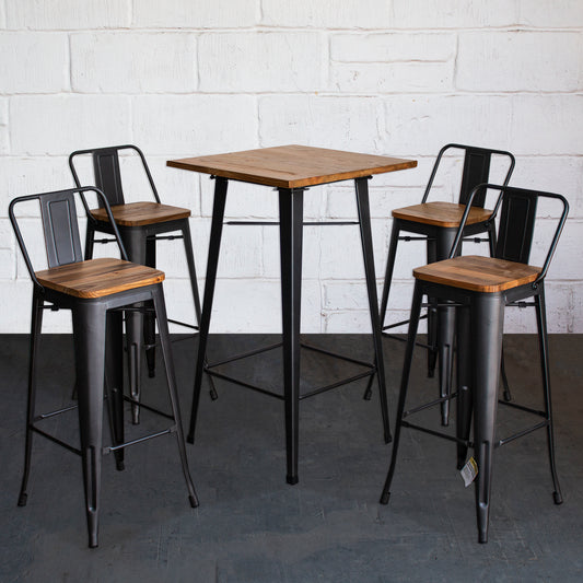 5PC Lodi Table & Tuscany Bar Stool Set - Onyx Matt Black