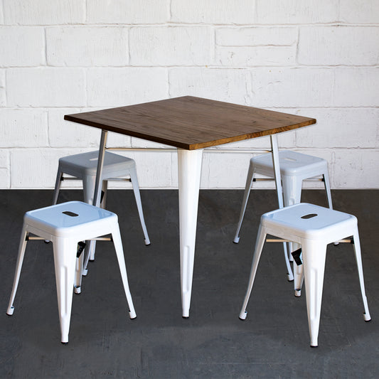 5PC Enna Table & Castel Stool Set - White