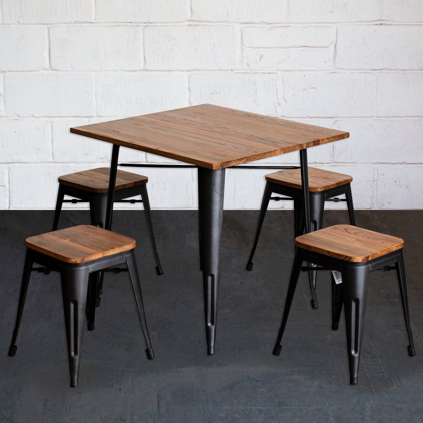 5PC Enna Table & Rho Stool Set - Onyx Matt Black