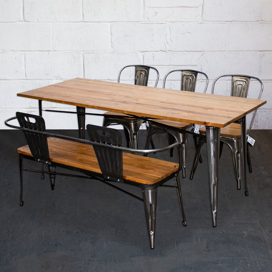 5PC Taranto Table, 3 Palermo Chairs & Nuoro Bench Set - Steel