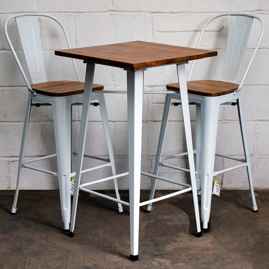 3PC Lodi Table & Soranzo Bar Stool Set - White