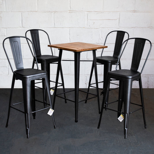 5PC Lodi Table & Pascale Bar Stool Set - Onyx Matt Black