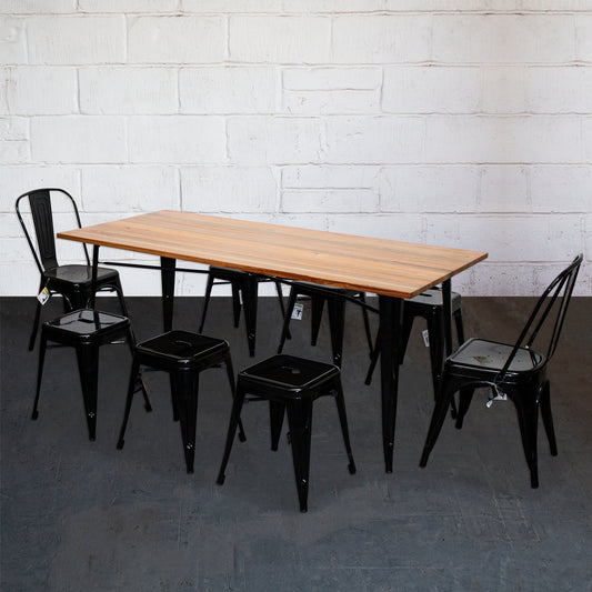 9PC Taranto Table, 2 Siena Chairs & 6 Castel Stools Set - Black