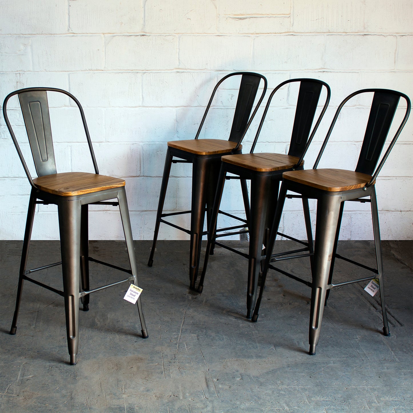 5PC Lodi Table & Soranzo Bar Stool Set - Gun Metal Grey