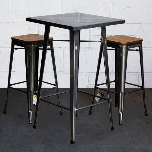 3PC Laus Table & Firenze Bar Stool Set - Steel