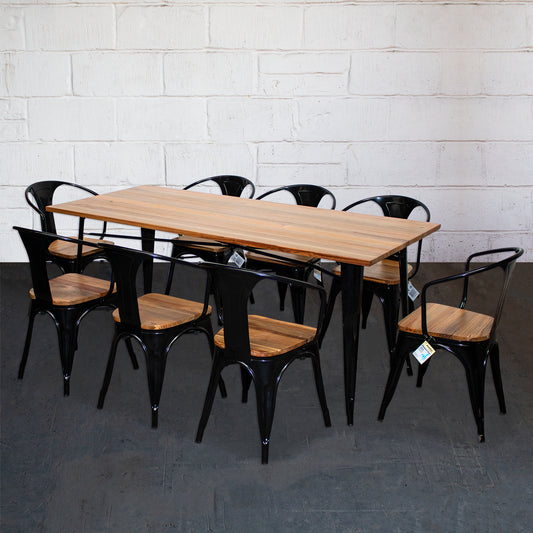 9PC Taranto Table & 8 Florence Chairs Set - Black