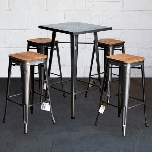 5PC Laus Table & Firenze Bar Stool Set - Steel