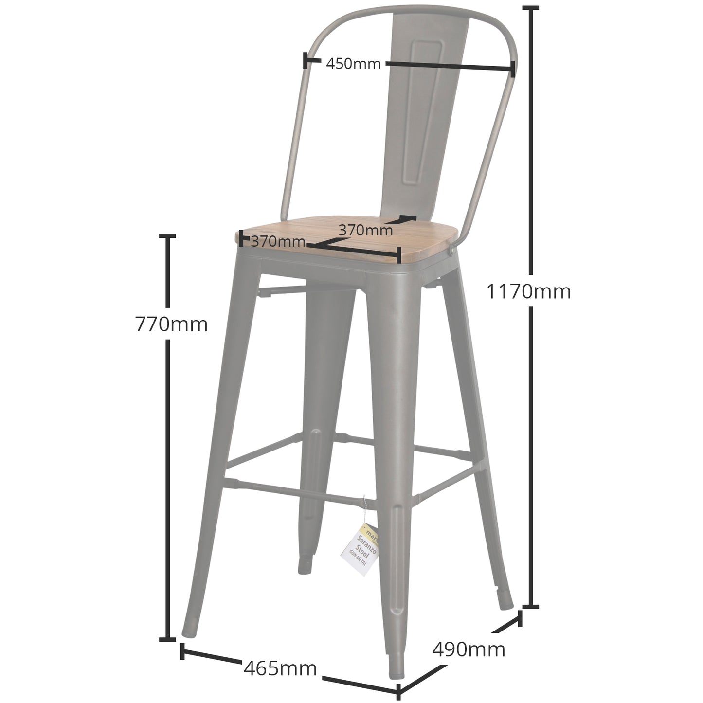 3PC Lodi Table & Soranzo Bar Stool Set - Gun Metal Grey