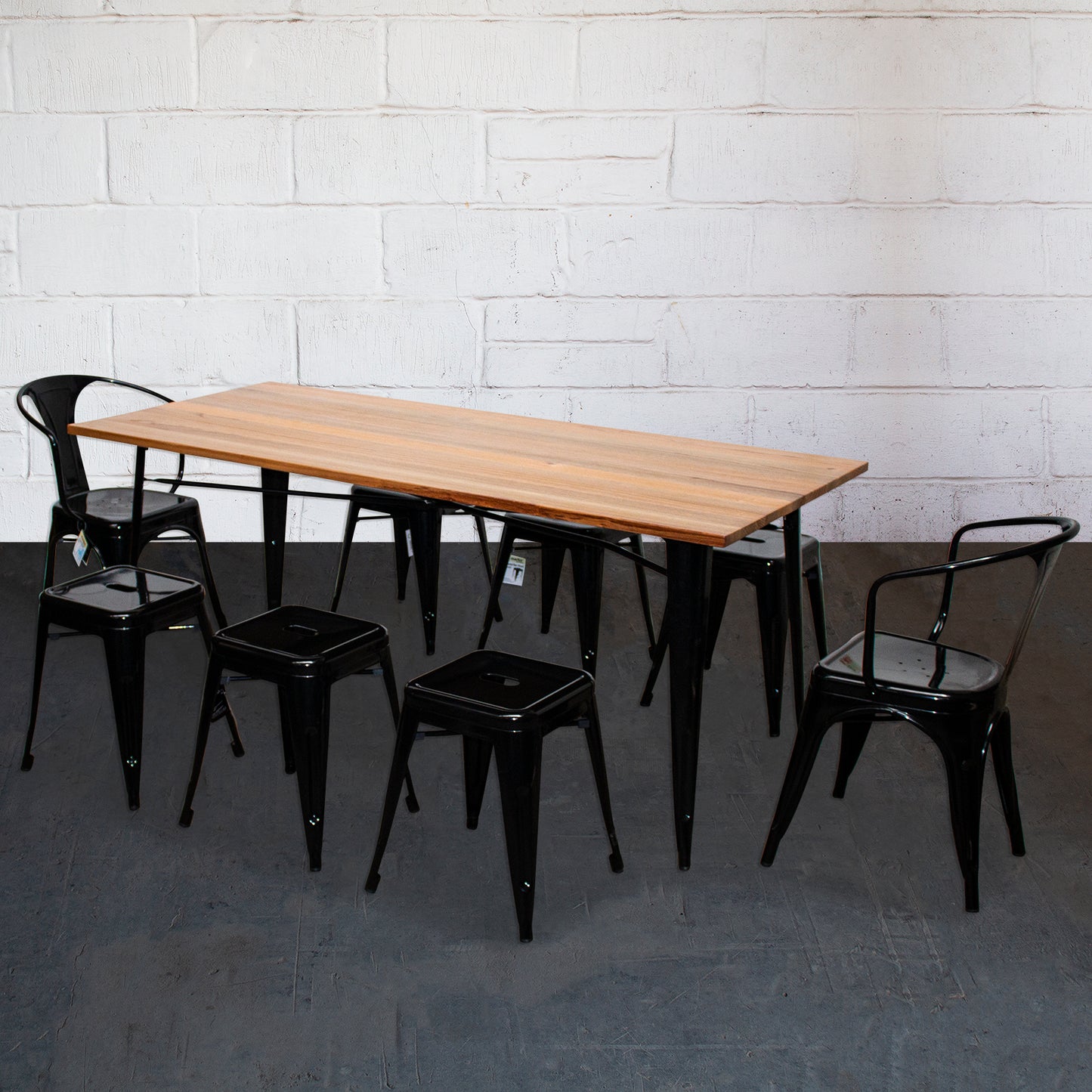 9PC Taranto Table, 2 Forli Chairs & 6 Castel Stools Set - Black