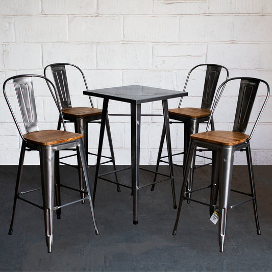 5PC Laus Table & Soranzo Bar Stool Set - Steel