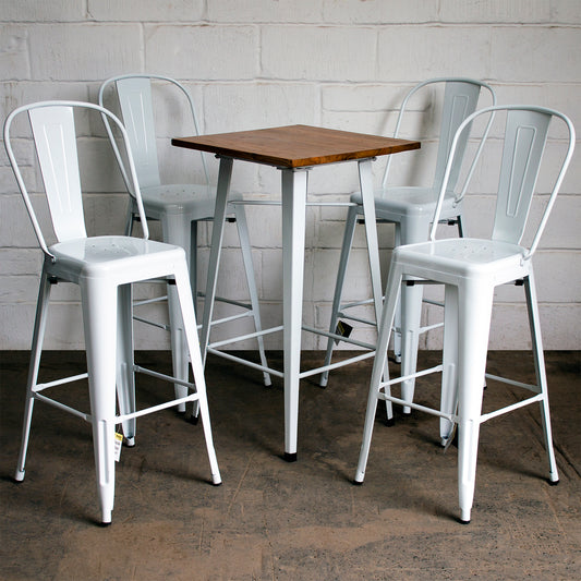 5PC Lodi Table & Pascale Bar Stool Set - White