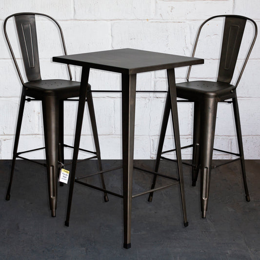 3PC Laus Table & Pascale Bar Stool Set - Gun Metal Grey